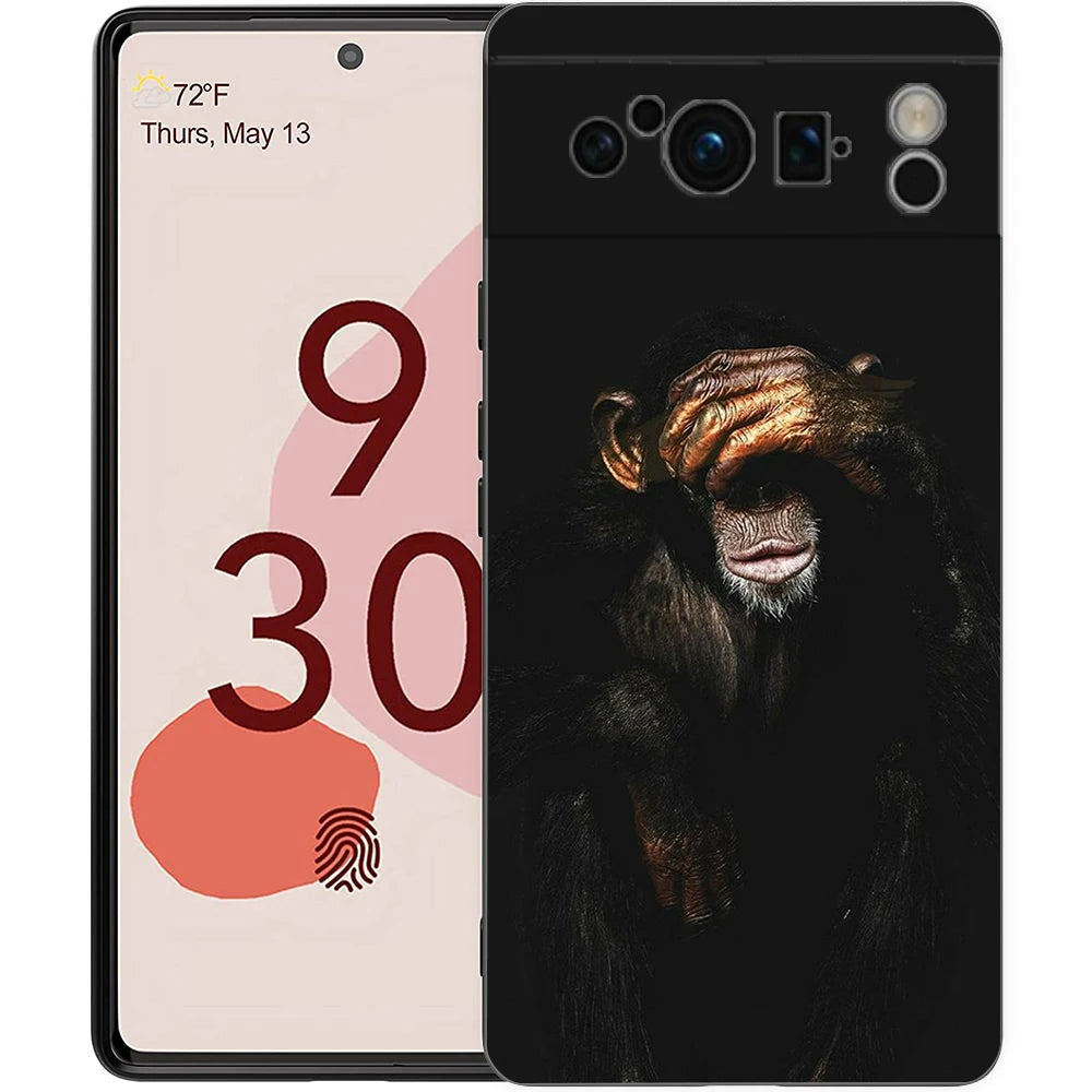 Luxury Phone Case For Google Pixel 10 9 8 9A 8A 7 7A 6 Pro XL 6A 5G Black Soft Back TPU Cover Cute Funny Monkey