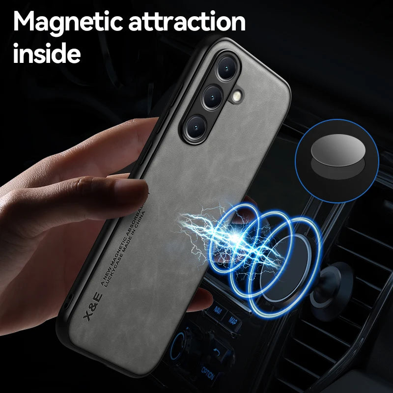 Luxury Leather Ultra Thin Phone Case For Samsung Galaxy S26 S25 S24 S23 S22 S21 Ultra Plus Silky Feel Soft Cover For Car Holder