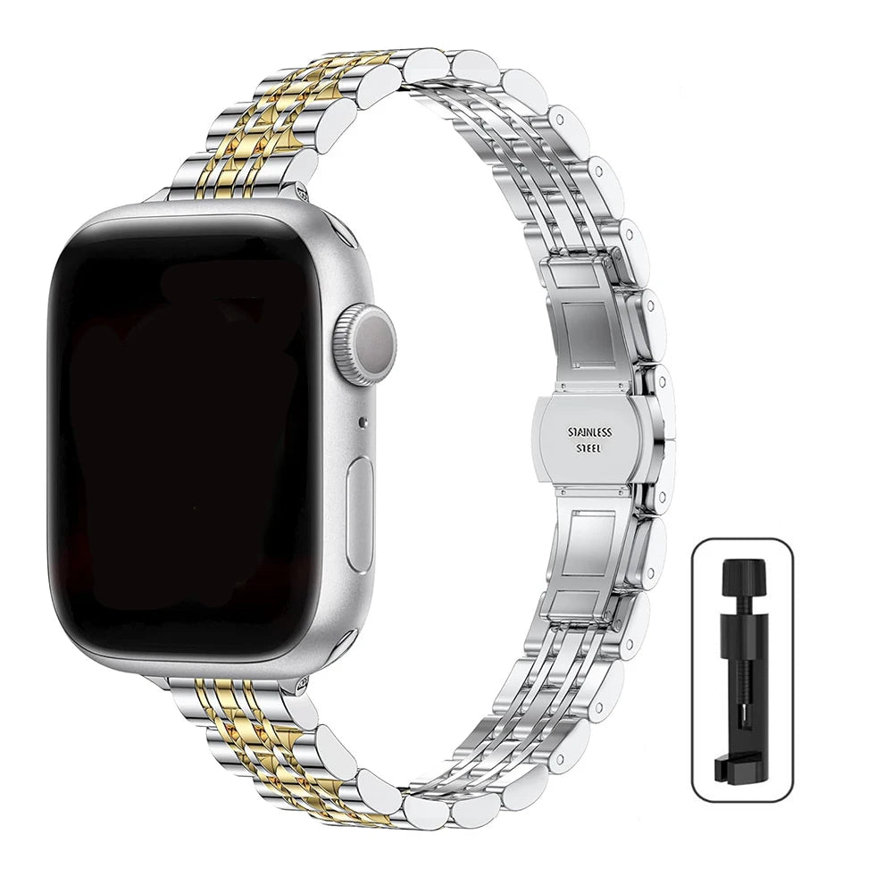 Stainless Steel Band For Apple Watch Strap Ultra 45 44 42mm 40 46mm Thin For iwatch Series 12/11/10/9/8/7/6/SE 3 Bracelet Woman