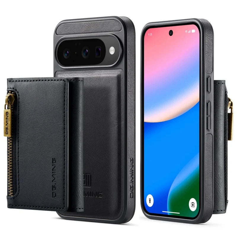 DG.MING Zipper Leather Wallet Phone Case for Google Pixel 10 Pro XL Pro 9 8 2 IN 1 Detachable Card Holder Funda Cover Hoesje Bag