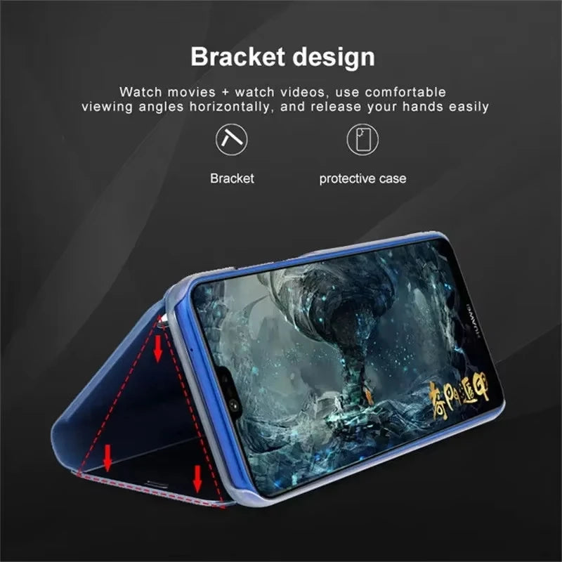 Mirror Flip Luxury Cases For Samsung Galaxy S26 Ultra S25 S23 S22 S21 Plus Fe Note 20 S24 Ultra Leather Texture Shockproof Cover