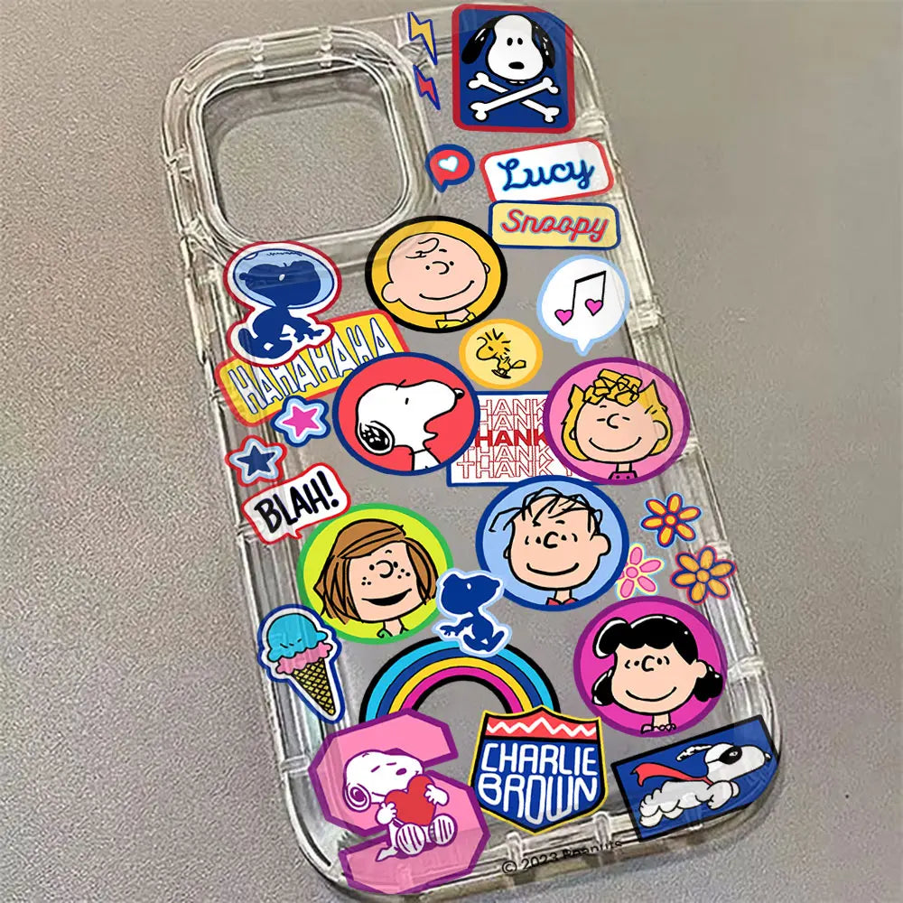 Lovely Cartoon Hot Snoopys Phone Case for iPhone 17 16 15 14 13 12 11 Pro Max Plus X XR XSMax Airbag Anti Fall Clear Back Cover
