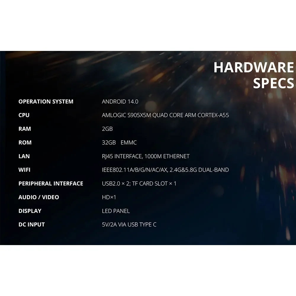 TOX5 Lite Android 14 2GB 32GB Smart TV Box with S905X5M Dual Wifi 1000M LAN BT4.1 Support H.265 4K 60fps DLNA Media Player