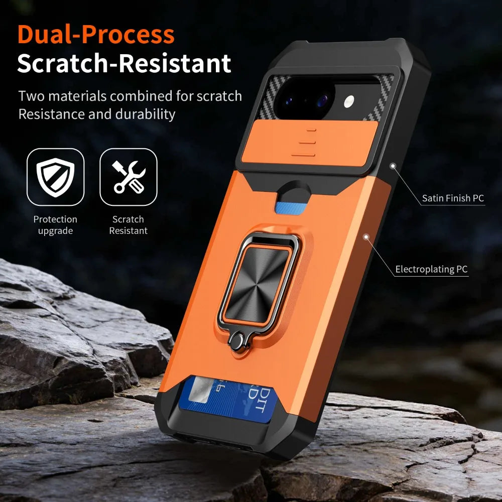 Card Slot Wallet Ring Holder Case For Google Pixel 10 9 Pro XL 8 7 6 Pro 10A 9A 7A 8A 6A Slide Camera Protect Armor Bumper Cover