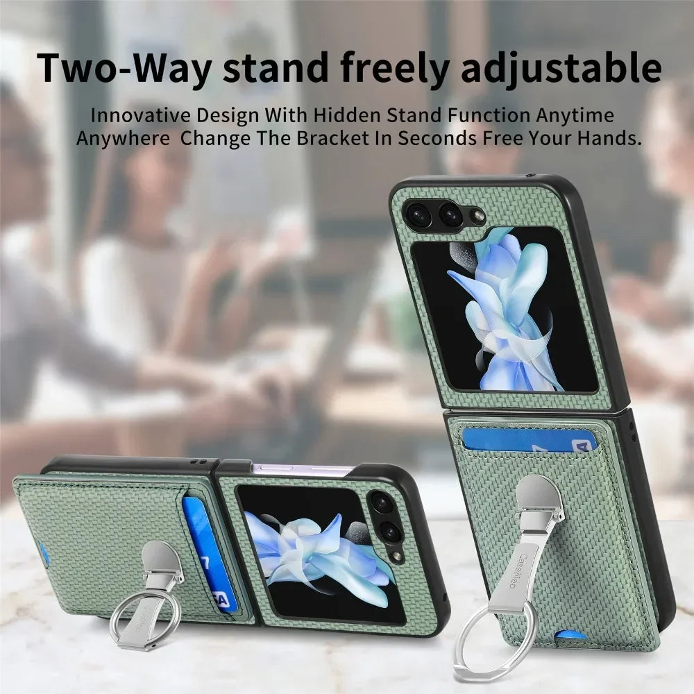 Luxury Ring Stand Leather Phone Case for Samsung Galaxy Z Flip 8 Flip 7 6 5 4 3 Flip7 FE Wallet Card Slot Shockproof Cover