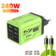 6 in 1 240W Type C Charger PD Fast Charging Phone Power Adapter For iPhone Samsung Xiaomi EU/US Plug Quick Charge Wall Charger