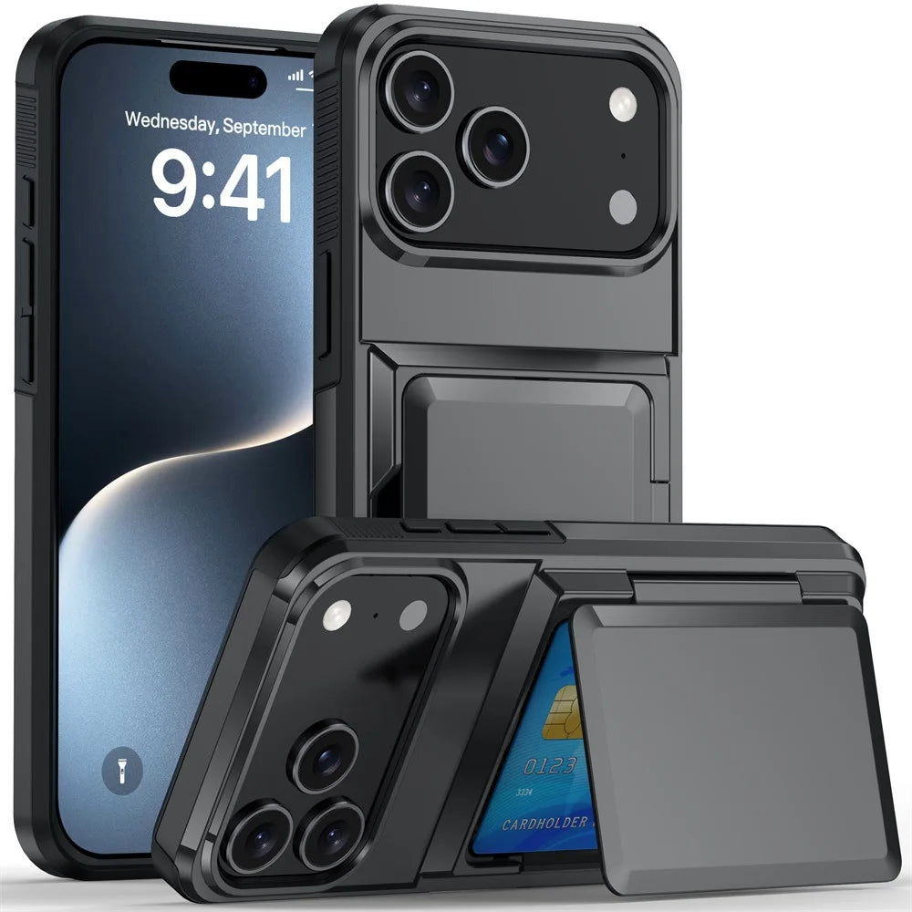 Wallet Case For iPhone 17 Pro Max 16 Pro Max 15 14 13 12 Protective Credit ID Card Holder Heavy Duty Protection Shockproof Cover
