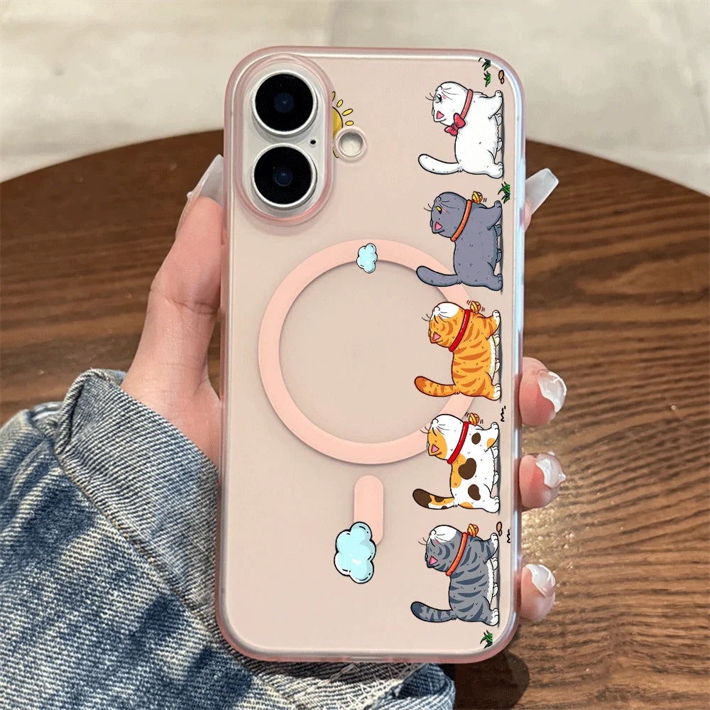 Hanging Cat Cloud Sun Print Magnetic Phone Case For Magesafe iPhone 17 13 14 16 15 12 Pro Max 17 Air Wireless Charging TPU Cover