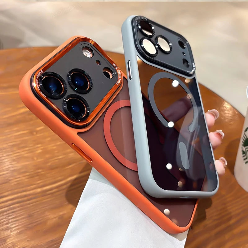 Transparent Metal Camera Bumper Cases For iPhone 17 11 12 13 16 Pro Max 15 16 Plus 17 Air For Magsafe Magnetic Clear Phone Cover
