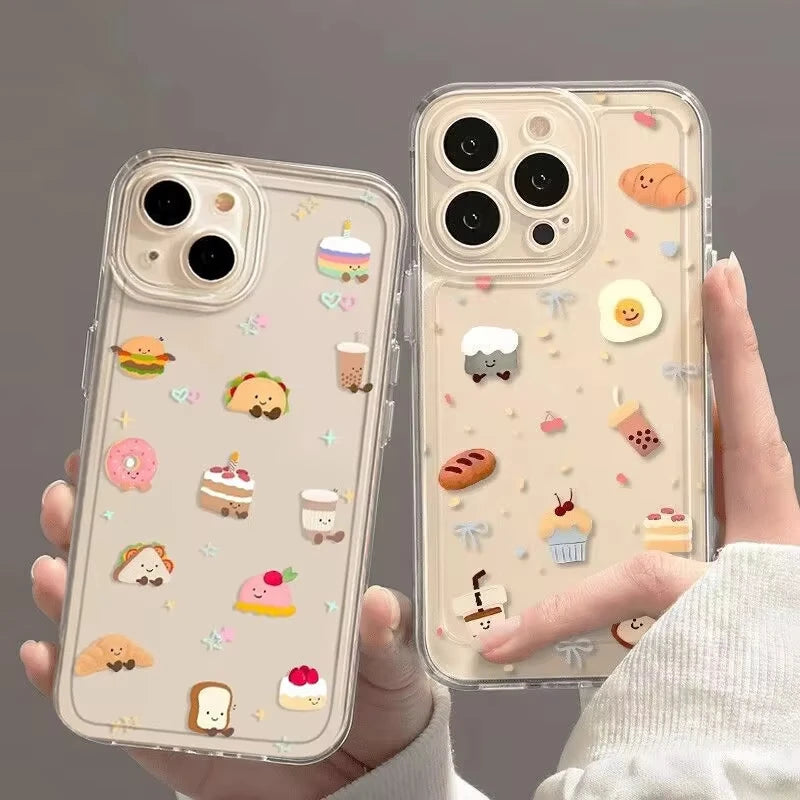 Cute Bread Toast Cake Clear Phone Case For Samsung Galaxy S26 S25 Ultra S24 S23 FE S22 S21 Plus S20 A73 A72 A71 Silicone Cover