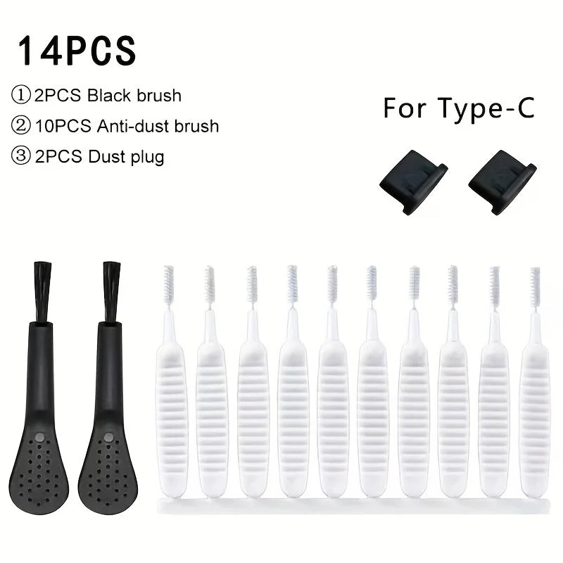 14pcs Mobile Phone Charging Port Dust Plug Removal Cleaner Kit For IPhone  Samsung Universal Phone Dustproof Cleaning Brush
