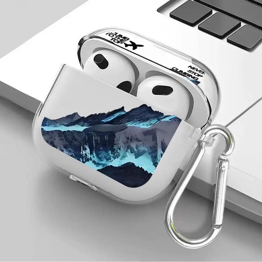 Case For Airpods 1 3 2 Pro3 Pro 4 Pro2 Clear Earphone Cases Cover Snow Mountain Airplane