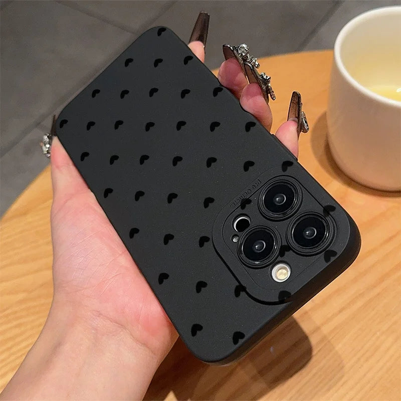 Black Minimalist Love Heart Pattern Phone Case For Samsung Galaxy S26 S25 S24 S23 S22 S21 Ultra Plus S20FE A15 A35 A54 A55 Cover