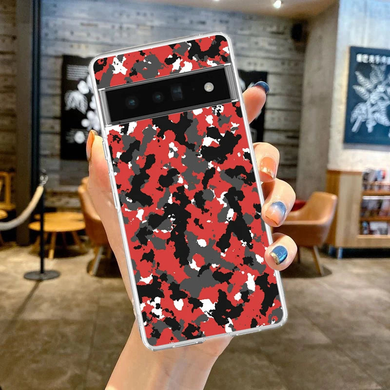 Phone Case Cover for Google Pixel 10 9 8 7 6 5 4 4XL Soft TPU 7A 6A 5A 4A 3A Pro XL 5G Transparent Shell Camouflage Camo Fundas