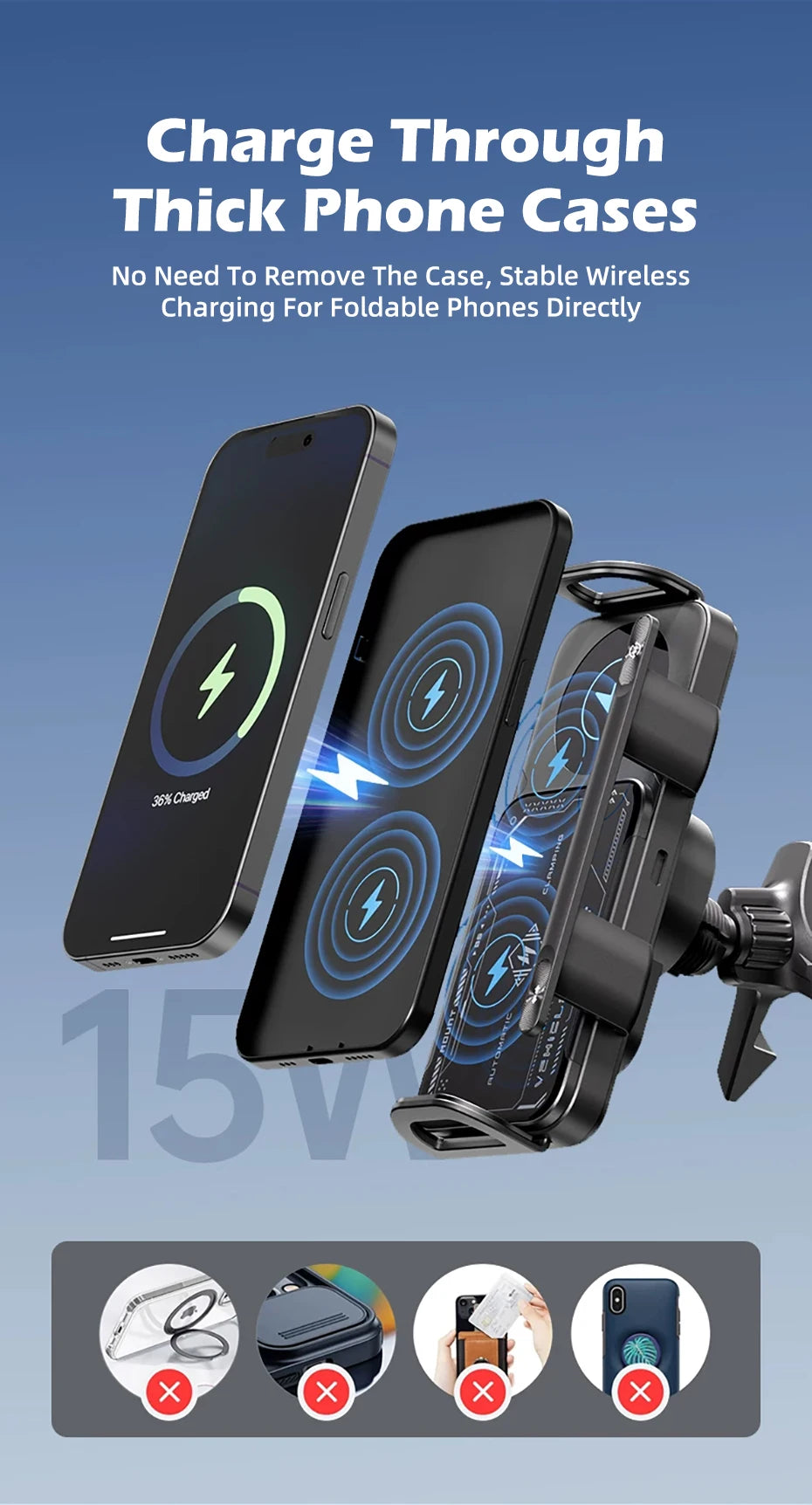 Car Wireless Phone Holder Fast Charging Air Vent Mount Screen Phone Stand for Samsung Galaxy Z Fold 6 5 Flip 4 3 Tablet Holder