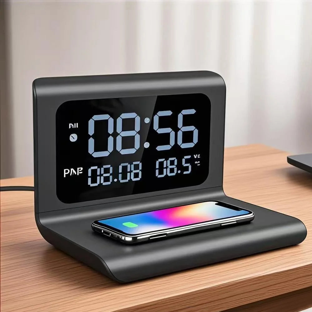30W  Wireless Charger Stand with Alarm Clock & Thermometer | Compatible with iPhone 17-11/X, SamsungS25  , Xiaomi & All Qi Phone