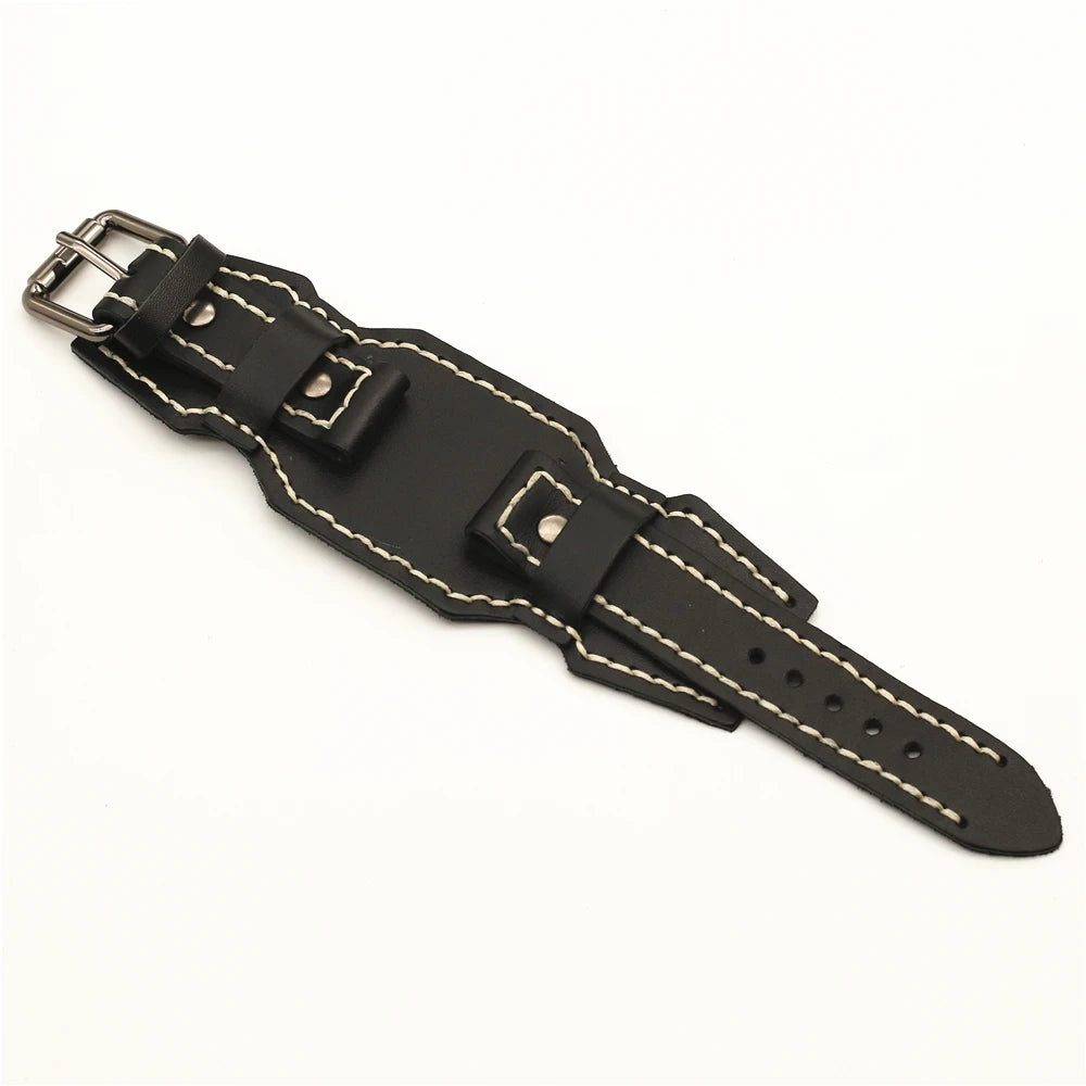 24mm Genuine Leather Watchband Handmade Stitched Pin Belt Punk Vintage WatchStrap Homme Men Jewelry