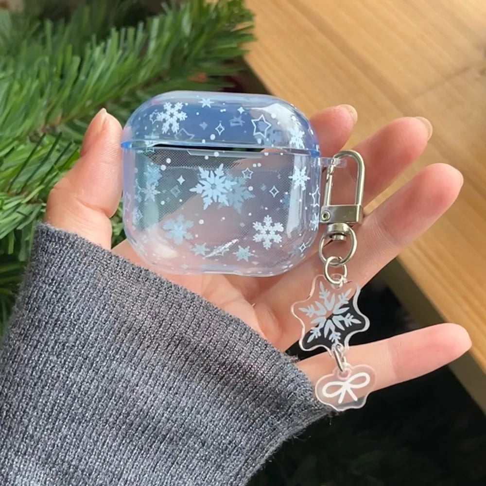 lovely winter snowflake gradient blue tpu headphone cover for airpods 4 2024 new bluetooth earphone case for airpods 1 2 3 pro 2