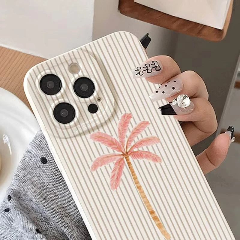Palm Tree Stripes Pattern Silicone Phone Case For Samsung Galaxy S26 S25 S24 S23 Ultra S22 S21 S20 Plus FE A35 A55 Soft Cover