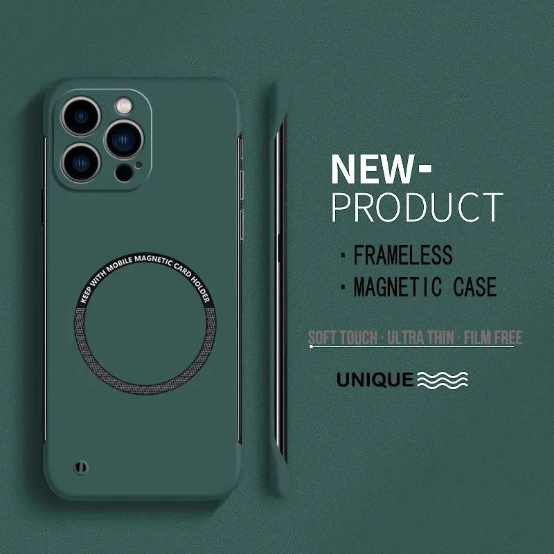 Ultra Thin Hard PC Magnetic Frameless Phone Case For Magsafe iPhone 17 16 15 14 Pro Max 13 Mini Air 16e Matte Color Solid Cover