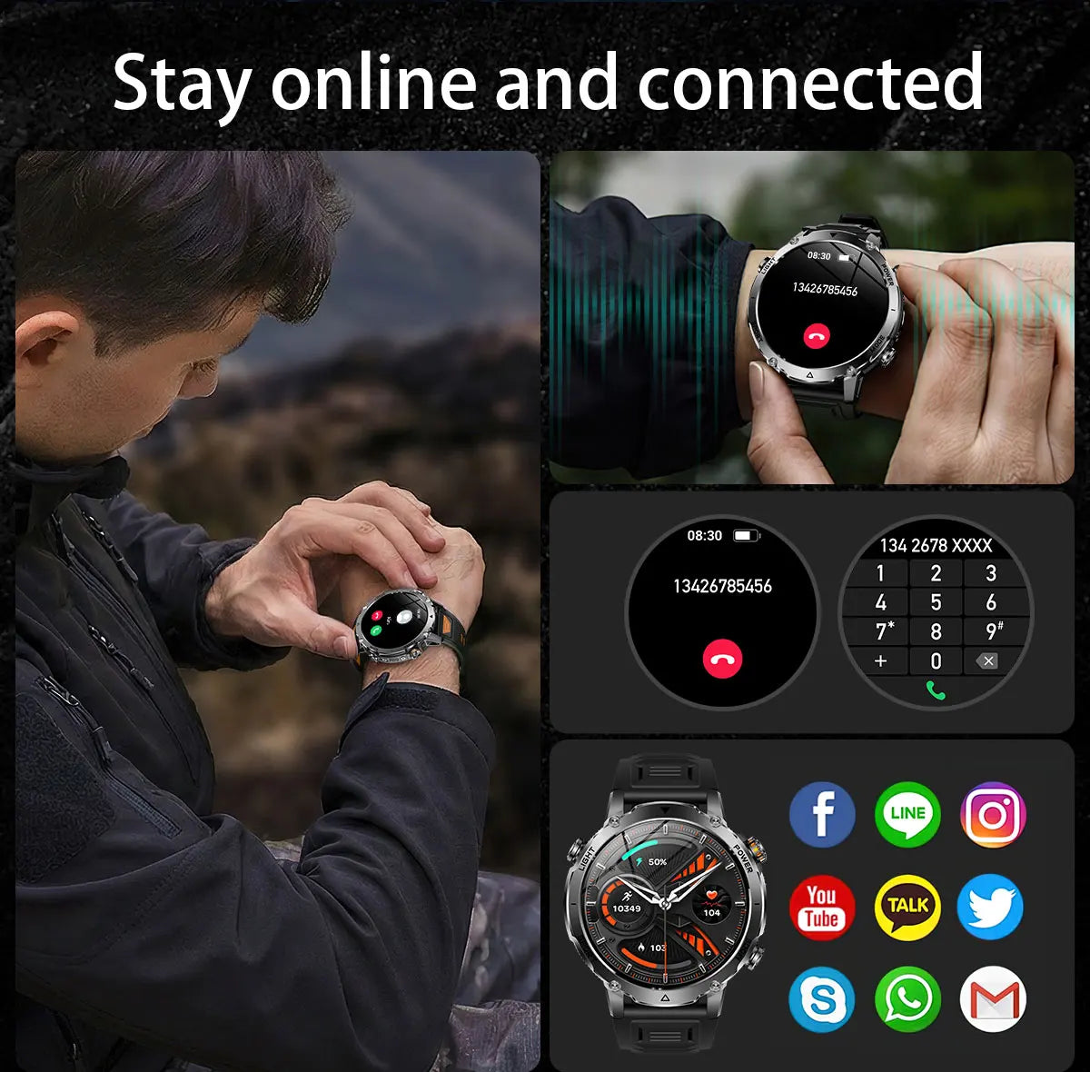 2026 New TANK Ultra 1400mAh Battery Military Smart Watch 10ATM Waterproof Heart Rate Tactical LED Flashlight Men Sports Bracelet