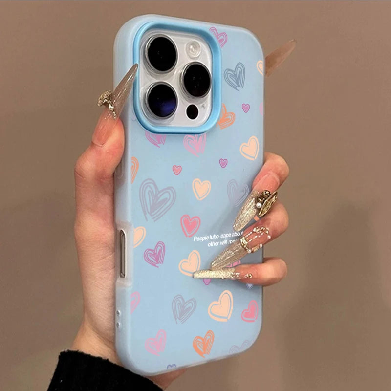 Cute Small Love Heart Design Candy Color Phone Case For iPhone 17 16 15 14 13 12 Pro Max 11 16 7 8 Plus 16E 17Air X XS XR Cover