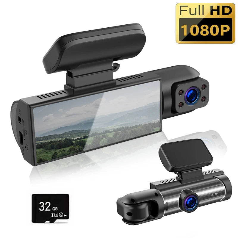 ZNLYRION M8-32GB Full HD 1080P Car Dashcam Front+Interior+Rear Camera 130° Wide Angle Night Vision G-Sensor Parking Monitor Car Driving Recorder