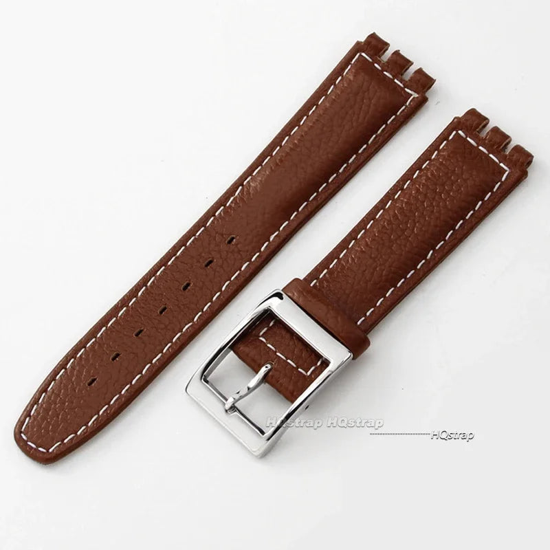 Watch Strap for Swatch 17mm Genuine Cowhide Leather Bracelet Men Women Waterproof Sport Replacement Watchband Belt Accessories