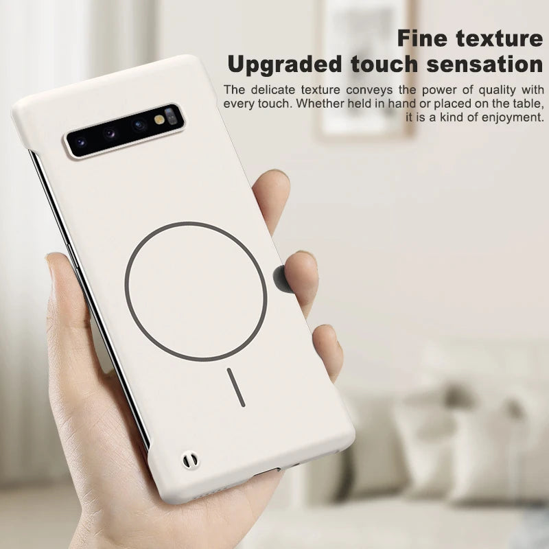 for Magsafe Bezel-less Phone Case for Samsung S10 Plus S20+ S21 FE S22 S23 Note 20 Ultra Thin Frameless Hard PC Magnetic Cover