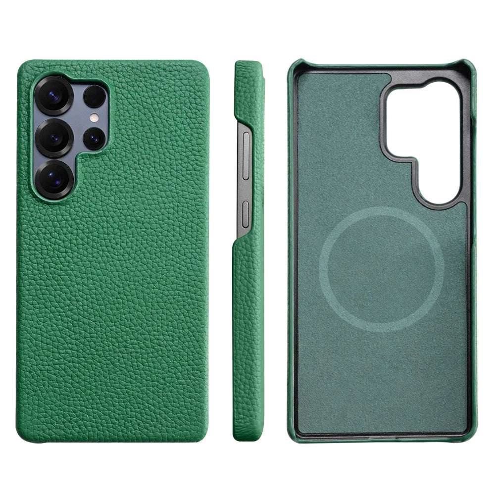 for Magsafe Case for Samsung Galaxy S26 S24 S25 Ultra Plus Natural Cowhide Leather Magnetic Protector Luxury Phone Back Cover