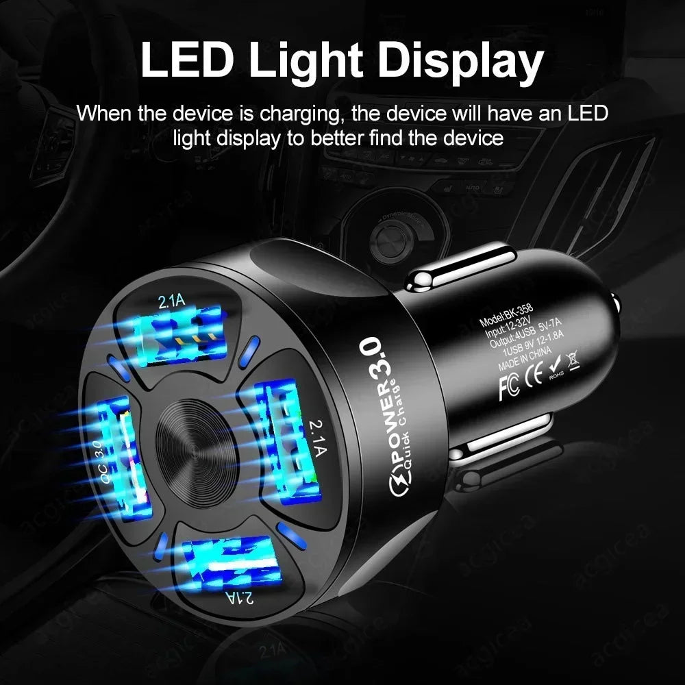 4 in 1 Retractable Car Charger Fast Charging Car Charger  with USB Type-C Cable & 2 Type C Charging Ports, Universal Car Charger