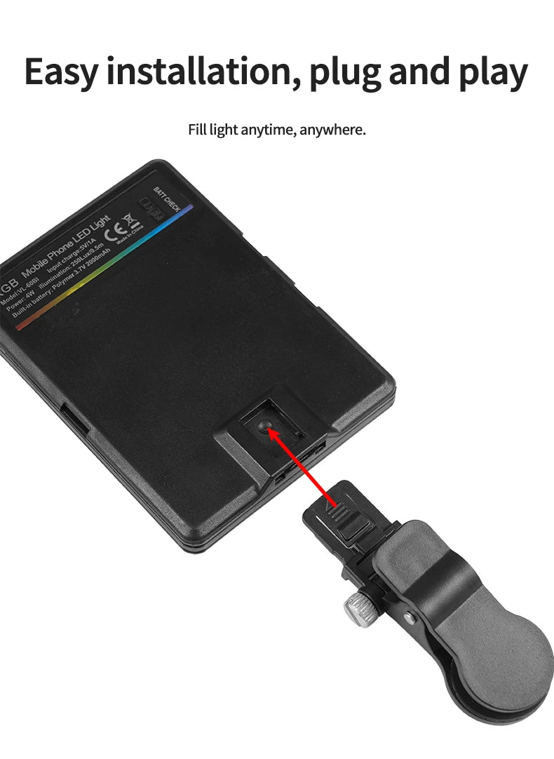 Mini Fill Light RGB LED Straight Pocket Video Photography Lighting Pocket Live Vlog Clip for Phone iPhone iPad Laptop Camera