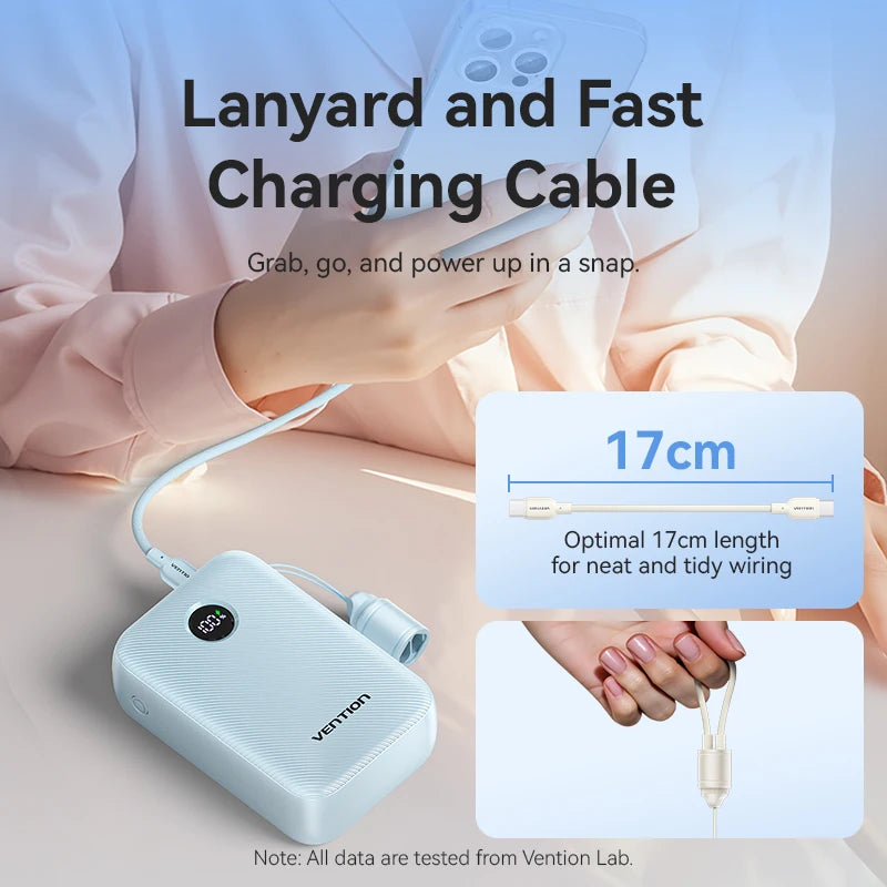 [KC Certification][CCC Certification] Vention 20000mAh 22.5W Power Bank Mini Fast Charging Detachable Lanyard Charger for iPhone