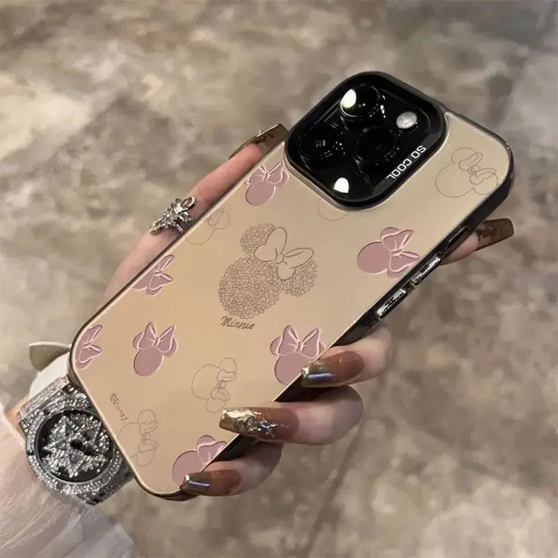 Disney Mickey Minnie Mouse Head Phone Case For IPhone 14 15 16 17 Pro Max Plus 12 13 Mini 16E Casing Hard IMD Silver Laser Cover