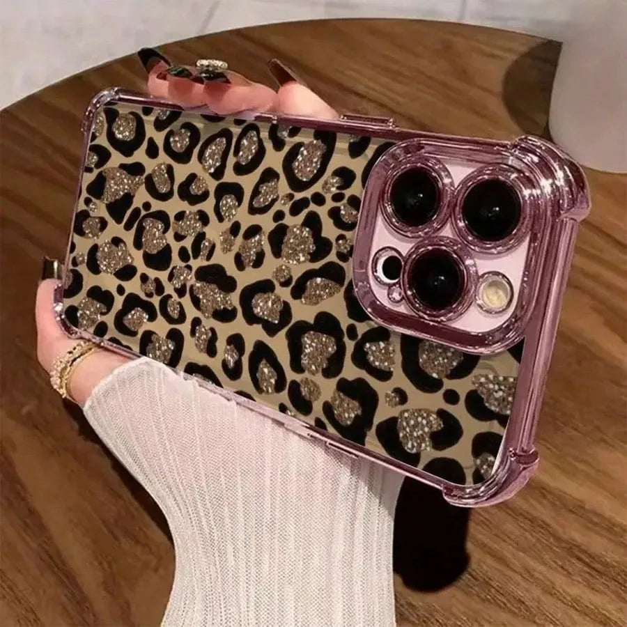 Luxury Leopard Print Electroplated Case for Samsung Galaxy S25 Edge S24 S23 S22 S21 S20 FE Note 20 Ultra Plus A73 A55 5G Cover