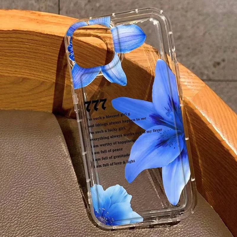 Cherry Flower Print Transparent Case For iPhone 17 16 Pro Max 15 14 13 11 12 16e Case Funda iPhone11 14 Plus X XR XS Case Cover