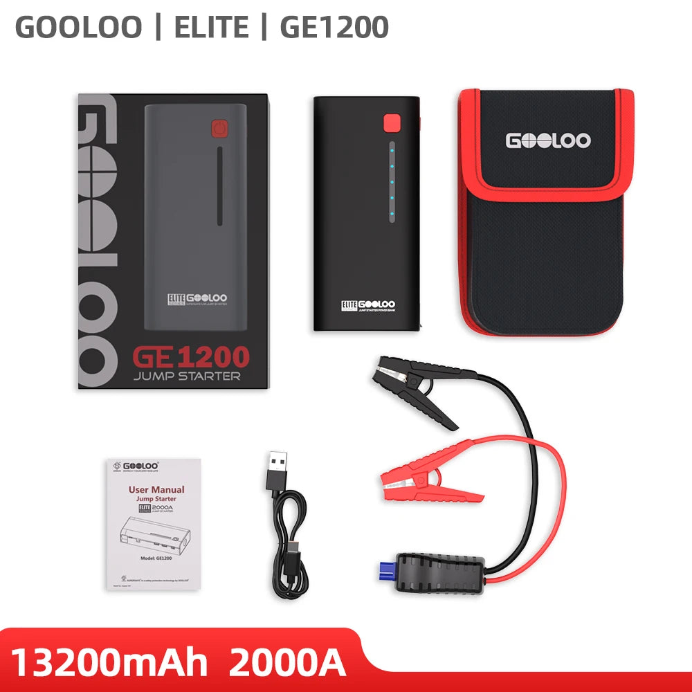 GOOLOO 12V Automotive Car Starting Device 48.84Wh Powerbank External Battery Booster 2000A Super Capacity Motorcycle Jump Start