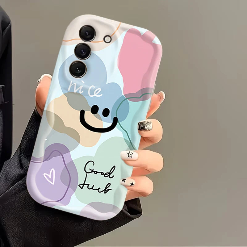 Minimalist Happy Smiley Face Design Soft Case for Samsung Galaxy S26 S24 S23 S25 Ultra Plus FE A17 A37 A57 A56 A36 A16 5G Cover