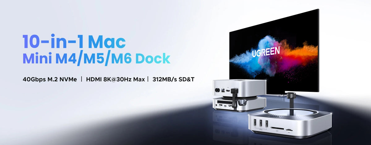 UGREEN Mac Mini Docking Station USB HUB Type-C to DP 4K240Hz M.2 NVMe SSD Slot 10Gbps SD&TF 3.5MM for Mac Mini M4/M5Pro/M6Stand