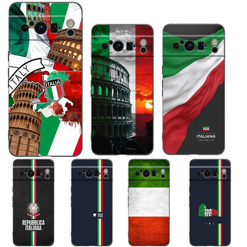 Italian flag Phone Case For Google Pixel 10 9 8 7 6 Pro XL 9A 8A 6A 7A 5G Soft Shockproof TPU Black Cover