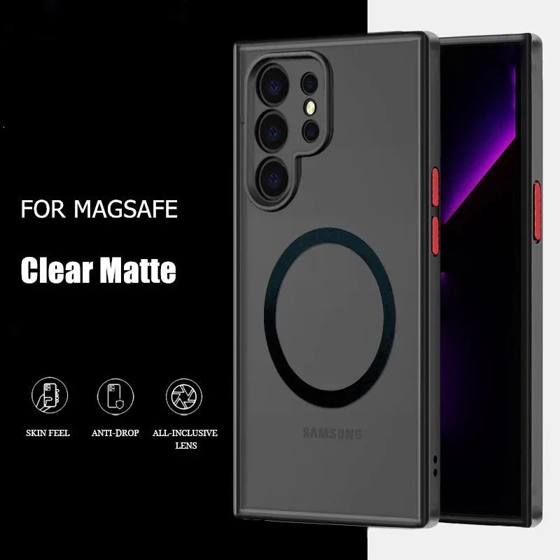 Luxury Matte For Magsafe Magnetic Wireless Charging Case For Samsung Galaxy S26 S25 Ultra S24 Plus S23 FE S22 Shockproof Cover