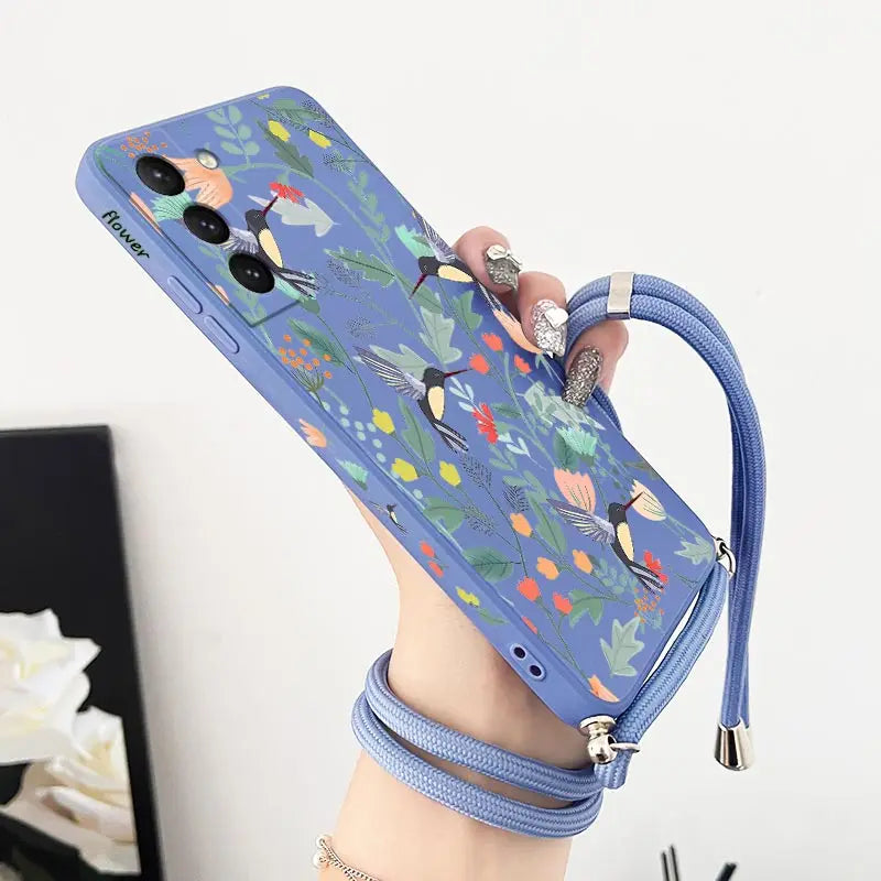 Free Bird Crossbody Lanyard Silicone Phone Case For Samsung Galaxy S23 S22 S21 S10 S8 Plus Note 20 ultra 10 Plus Cover