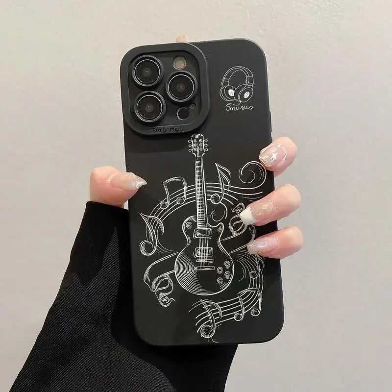 for IPhone 16 Pro Max 15 Pro 14Plus 13 12 11 Creative Guitar Pattern Phone Case 1 Count Anti-drop Cases