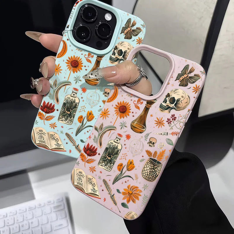 Beautiful Skull Pattern Personality Trend Phone  Case For iPhone 11 16e 12 13 14 15 16 17 Pro Max X XS Max  Lychee Pattern Cover