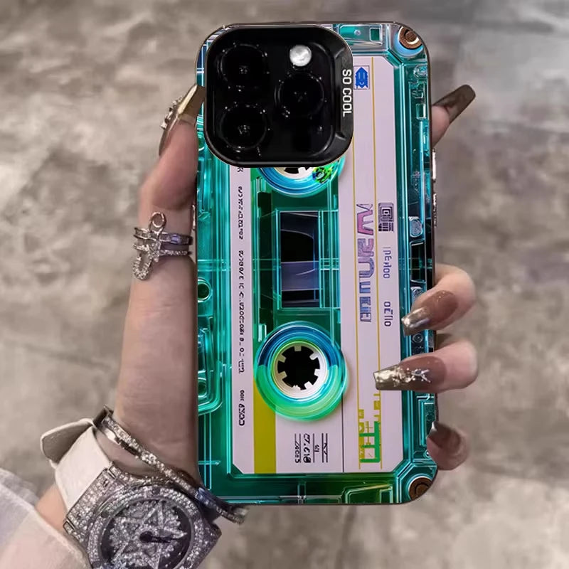 Retro Cassette Tape Electroplate Phone Case For Samsung Galaxy S26 S23 S24 S25 Ultra S22 S21 S20 Plus FE A35 A54 A55 5G Cover
