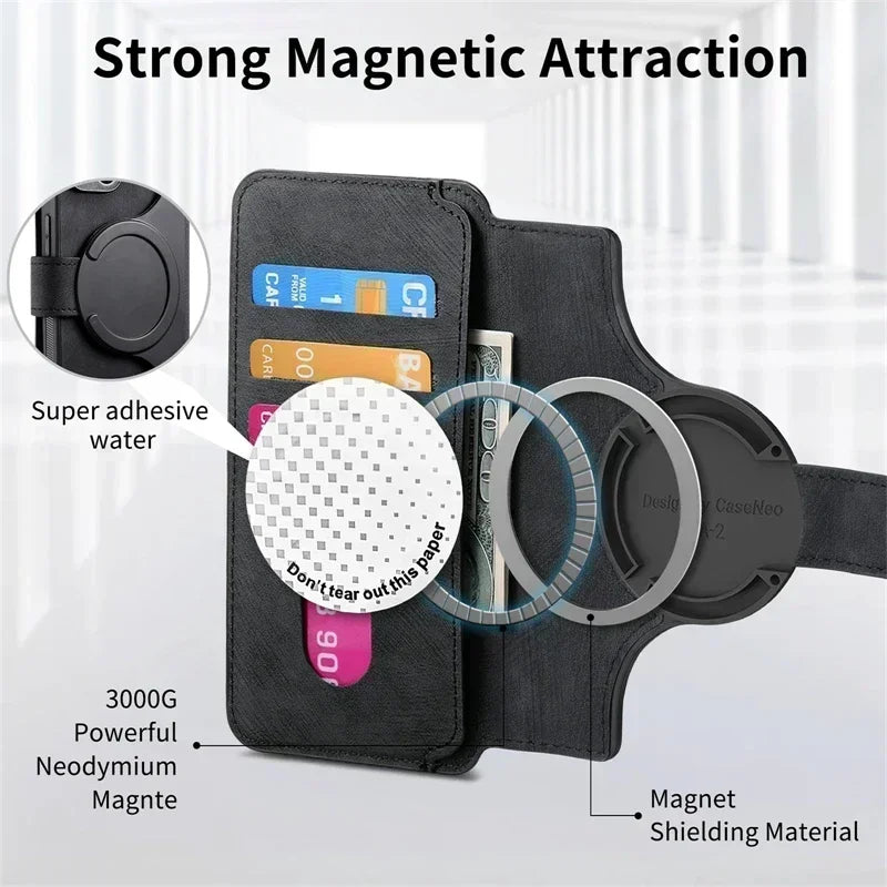 Card Wallet Magnetic 2 In 1 Detachable Flip Card Slots Leather Case For Magsafe iPhone 17 16 15 14 13 12 Pro Max Plus 17Air 16E
