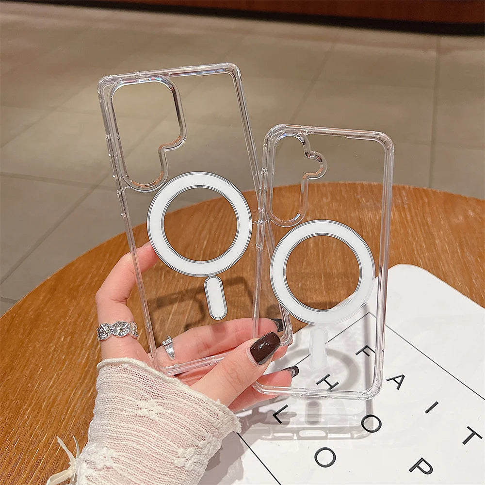Luxury Transparent Acrylic Case for Samsung Galaxy S25 S26 Ultra S24 S22 Plus S23 S21 FE A16 A35 A55 Magnetic Clear Slim Cover