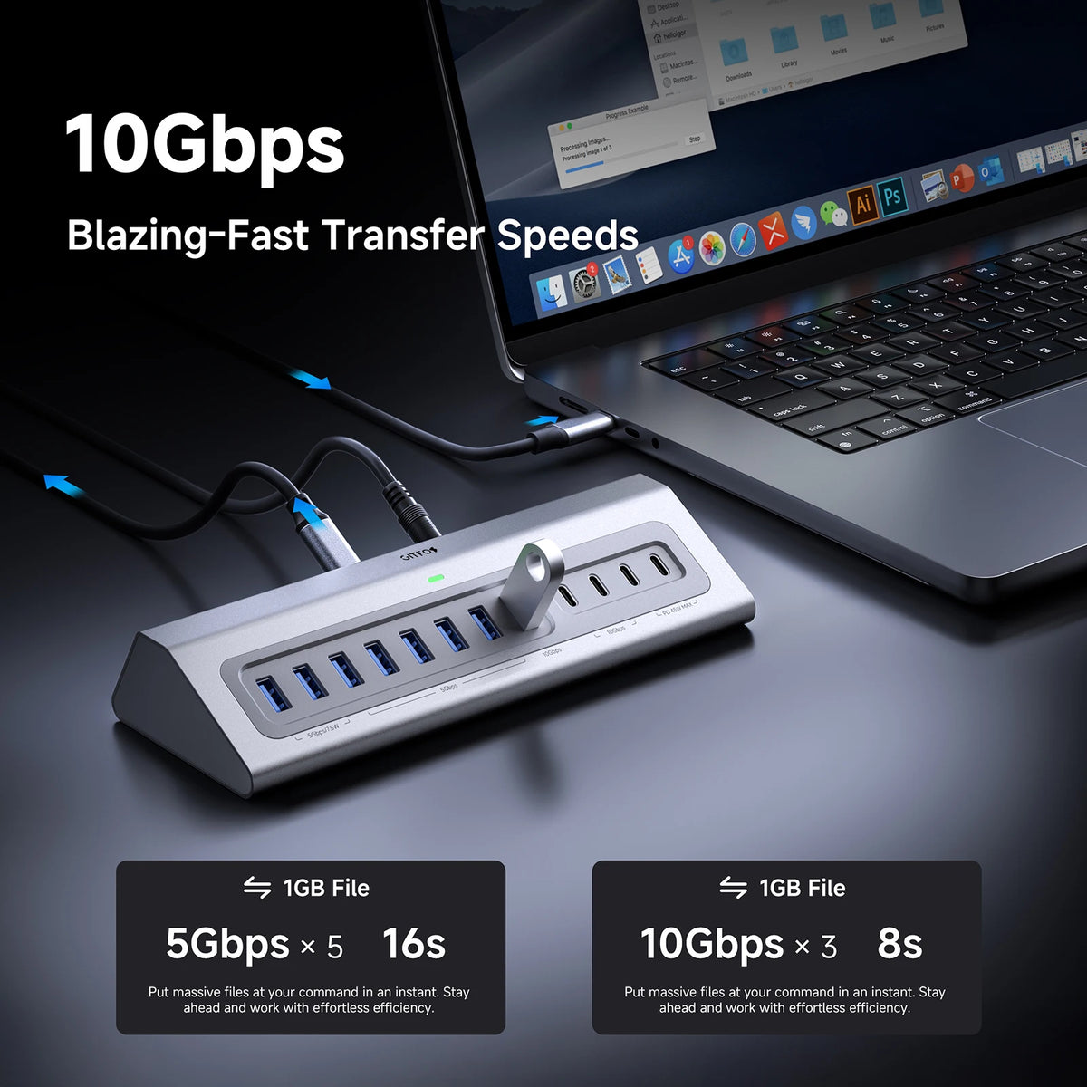 Gitfos Powered USB Hub,15 in 1 USB 3.2 Hub,10Gbps Data, 8 USB A,for PC, Laptop, Mac, Mac mini, iMac, iPad