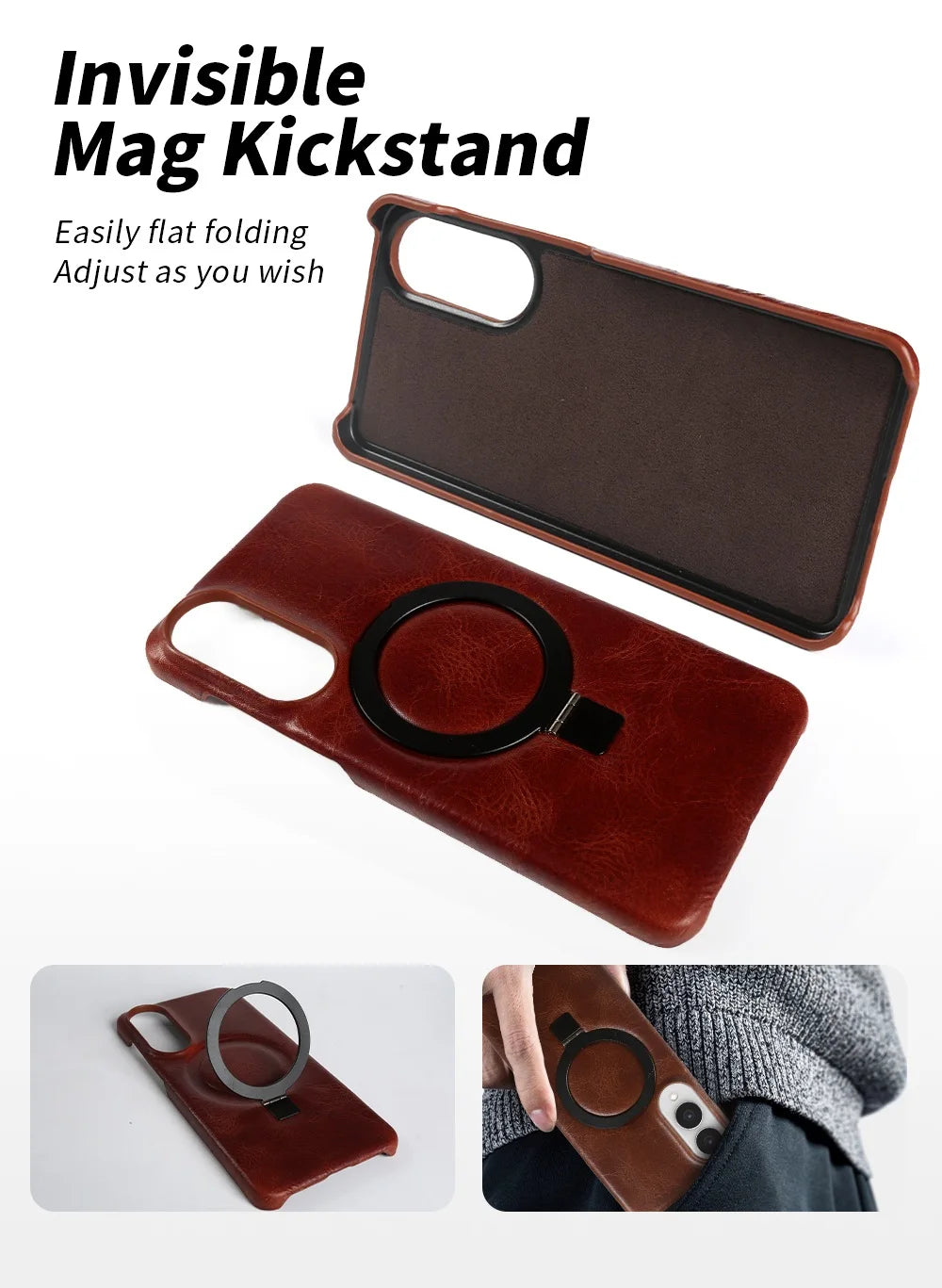 Foldable Bracket Stand Genuine Leather Phone Case For Samsung Galaxy S25FE S24 S23 S22 S21 S20 Kickstand Protective Back Shell