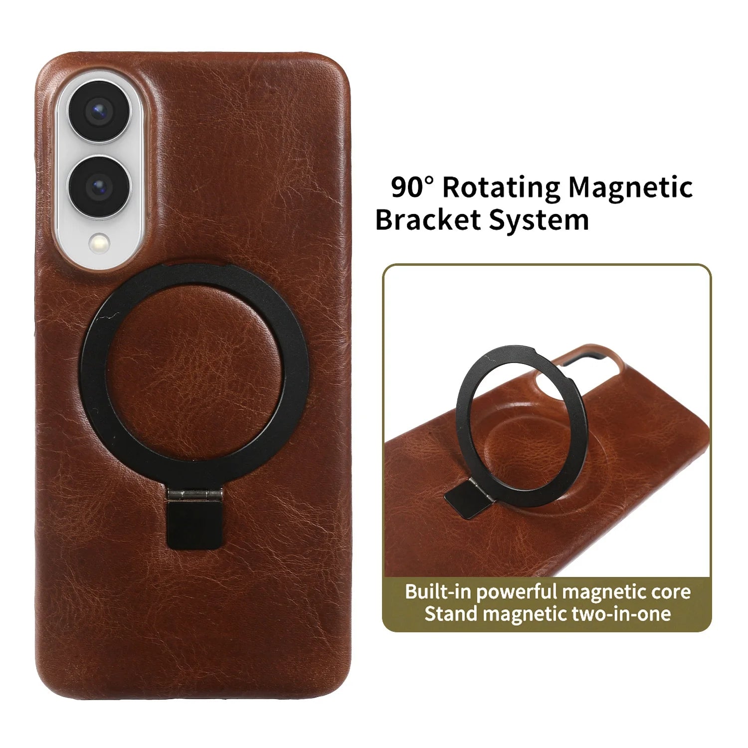 Foldable Bracket Stand Genuine Leather Phone Case For Samsung Galaxy S25FE S24 S23 S22 S21 S20 Kickstand Protective Back Shell